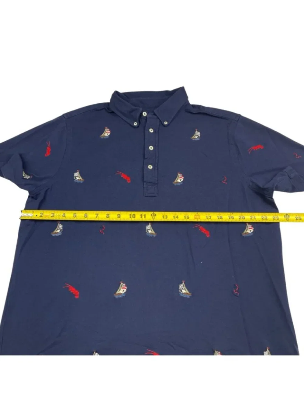 Ralph Lauren Men's USA Embroidered Sailboats Knit Oxford Polo Shirt Navy • Large